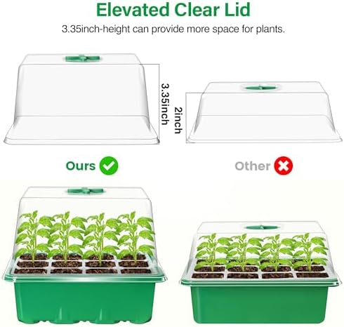 Seed Starter Trays with 12-LED Grow Lights, Green, 5 Pack