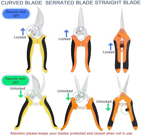 3-pack Garden Pruning Shears Set with Stainless Steel Blades, Bypass Pruners, Handheld Secateurs, Tree Trimmers, & Scissors Whetstone,a Clean Brush and a Hard Case, Ideal for trimming, pruning