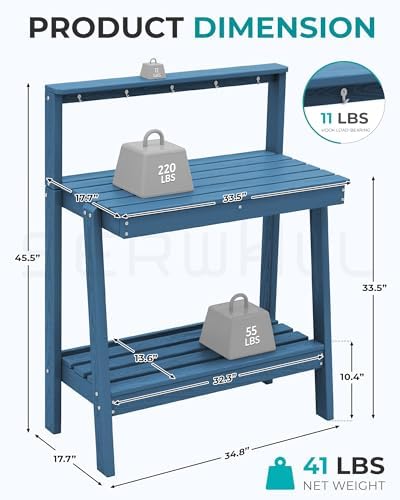 SERWALL 3-Tier Outdoor Potting Bench with Storage,Gardening Table,Blue,2PC