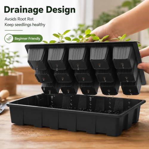 Gardzen 5 Pack Seed Starter Trays with Vented Domes 75 Cell Black