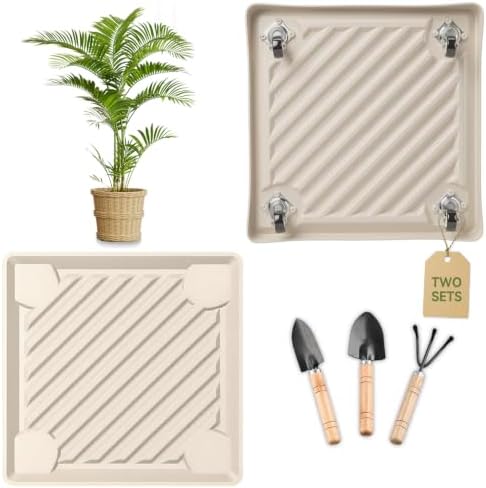 10" SquarePlant Caddy Beige with Hidden Wheels & Garden Tools Set