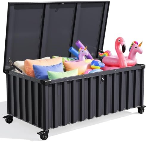 Quictent 100 Gallon Metal Deck Box, Outdoor Storage Box with Swivel Wheels