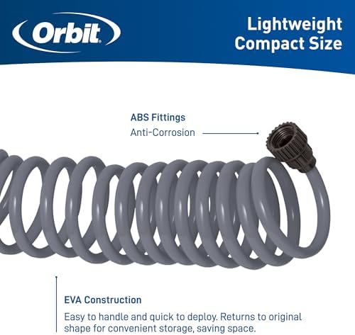 Orbit Coil Garden Hose, 50 ft, with 8-Pattern Nozzle, Gray - 27560
