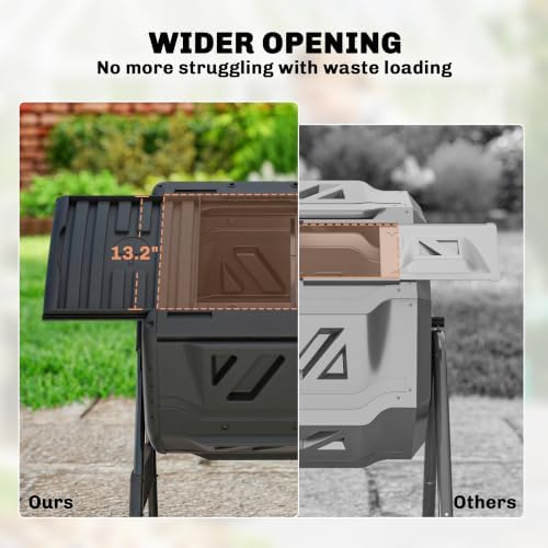 Outsunny Compost Bin Outdoor, 53 Gal Dual Chamber Compost Tumbler, Black