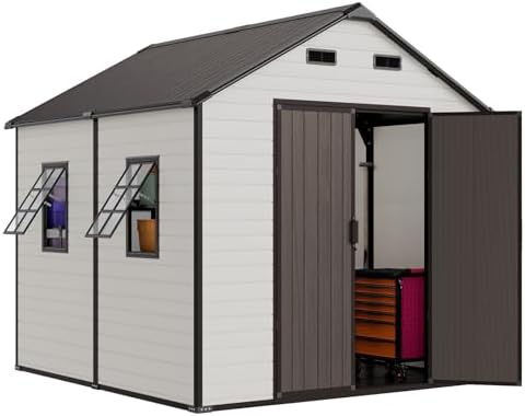 8x8 FT Resin Plastic Outdoor Storage Shed with Floor