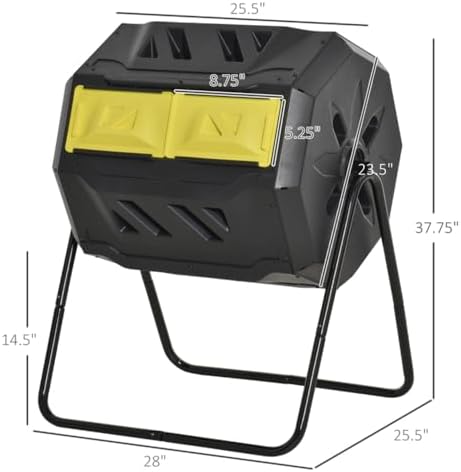 Compost Bin Outdoor - 42.3 Gallon Dual Chamber Tumbling Composting Bin, Composter Tumbler, Rotating Compost Bins with Steel Frame and 2 Sliding Doors for Garden Kitchen Yard Yellow