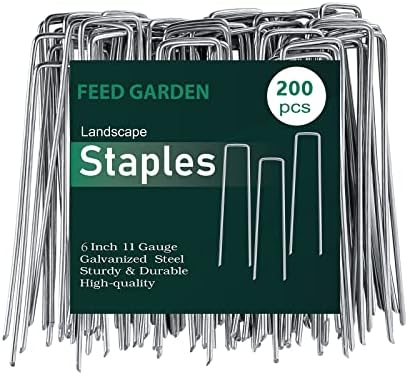 Landscape Staples 6 Inch 200 Pack, Galvanized Garden Stakes