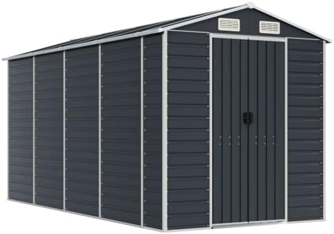 Anthracite Galvanized Steel Large Garden Shed for Outdoor Storage, 4-Piece Tool Organizer with Sliding Bolt Lock, Durable Weather-Resistant Construction and Effective