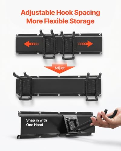 VEVOR Garage Tool Organizer 99 Inch 1200 lbs Wall Mount Garden Tool Rack, Heavy Duty Garage Hanging Storage Rack Organization with 6 Rails and 16 Adjustable Hooks, for Yard Tools, Shovel, Rake, Shed