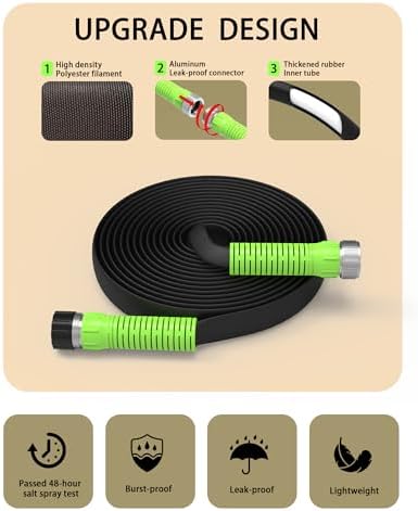 Flat Soaker Hose 100FT for Garden, 2Pack 50FT Upgrade Drip Irrigation Hose with Anodized Metal Ends and Heavy Duty Double-Layer, Leakproof & Flexible Water Saving 80% Hose for Lawn, Beds, Vegetable
