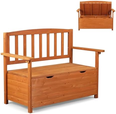 VINGLI Outdoor Storage Bench, Large Wood Deck Box with Seating, Weatherproof Outdoor Bench with Storage Loveseat, 2-Person Wooden Patio Bench for Entryway, Backyard, Garden