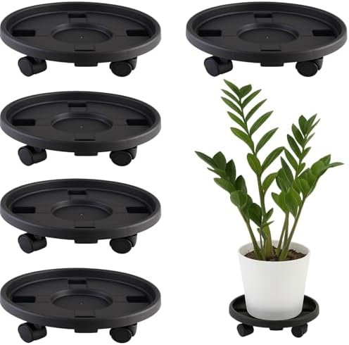 Rolling Plant Stand Outdoor 5 Pack 13 Inch Plant Caddy with Wheels, Black