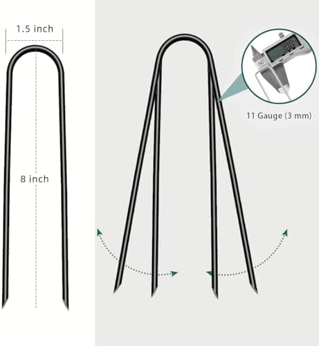 8 inch 20 Pack U Shape Black Garden Stakes,11 Gauge Garden Pins,U-Shaped Tent Stakes,Galvanized Landscape Staples for Yard Lawn,Tube, Landscape Fabrics,Irrigation Hose and Weed Barriers