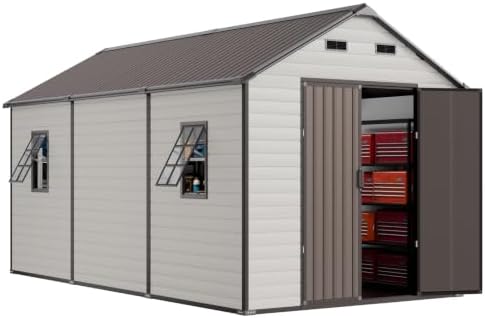 8x12 FT Resin Plastic Outdoor Storage Shed with Floor
