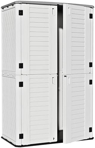 ZZM Large 67 Cu.ft Waterproof Storage Shed, Outdoor Storage Cabinet，Durable Resin Sheds for Patio Furniture, Garden Tools, Pool Accessories, Mower Storage (White)