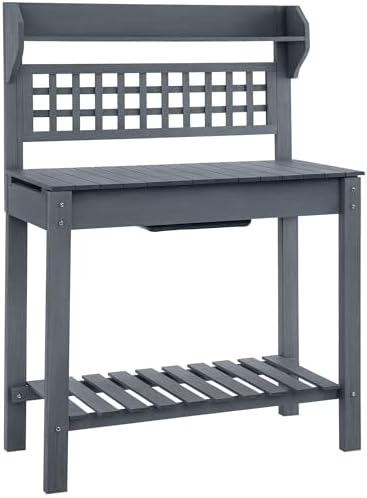 Garden Potting Bench Table Outdoor, Wood Workstation with Storage Shelf and Dry Sink, Multi-Purpose Organizer for Patio, Backyard, Porch, Brown