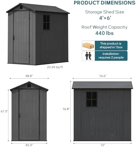 Greesum 4x6FT Plastic Outdoor Storage Shed with Floor, Dark Gray