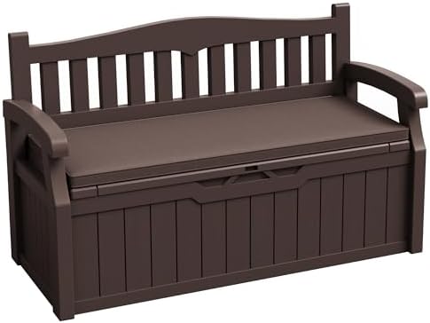 JUMMICO 80 Gallon Resin Outdoor Storage Bench with Cushion, Waterproof