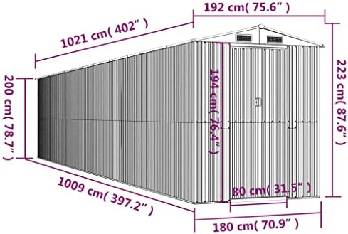vidaXL Garden Shed Anthracite 75.6"x402"x87.8" Galvanized Steel
