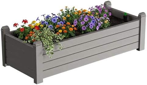 Raised Garden Bed, Self-Watering Resin Planter Box, Planter Boxes Outdoor with Drain Plug for Vegetables, Flowers, Plants(Grey)