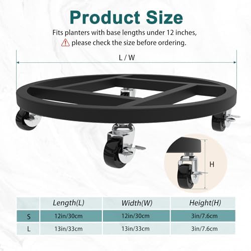 12" Metal Plant Caddy with Wheels, 2 Pack Rolling Plant Stand