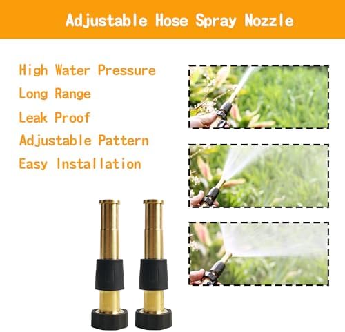 Hourleey 2 Pcs 5" Heavy Duty Brass Nozzles, Brass Jet Sweeper Garden Hose Nozzle, 3/4" GHT Nozzles for Garden Watering, Car and Pet Washing