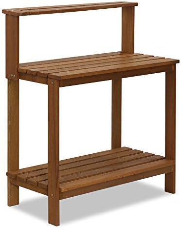 Furinno Tioman Outdoor Potting Bench with Storage Shelf, Natural