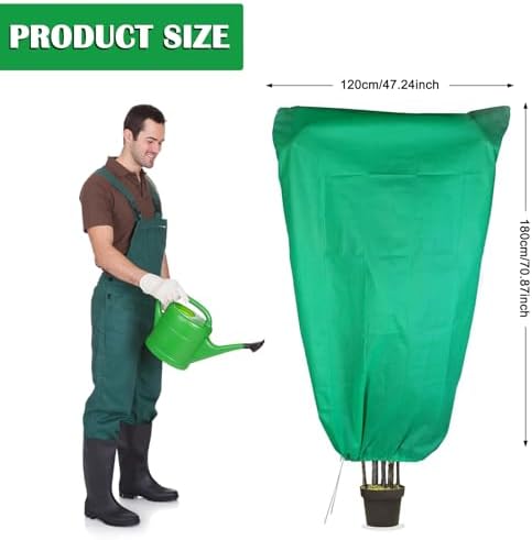 Plant Covers Freeze Protection, 47in*71in Winter Frost Cloths 2.8oz/yd² with Zipper and Drawstring, Garden Cover Protective Blankets for Outdoor Plants Fruit Palm Olive Trees (Green, 1pcs)
