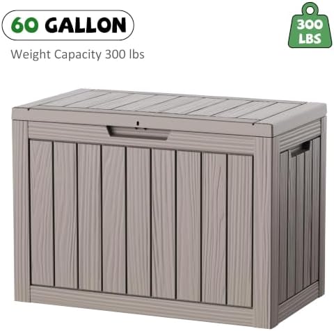 60 Gallon Deck Box Weatherproof, Lockable Storage Box, Grey