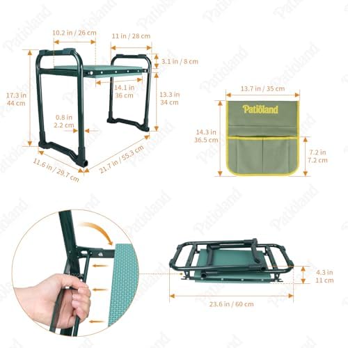 Foldable Garden Kneeler Seat, Heavy Duty Gardening Workseat w/ Tool Pouch