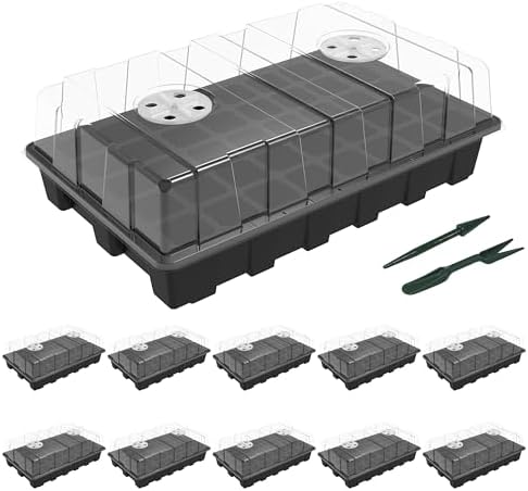 Gardzen 10-Set Garden Propagator Set, Seed Tray Kits with 400-Cell, Seed Starter Tray with Dome and Base 15" x 9" (40-Cell Per Tray)