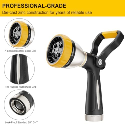 FANHAO Fireman Style Garden Hose Nozzle Heavy Duty Metal, 8 Spray Patterns