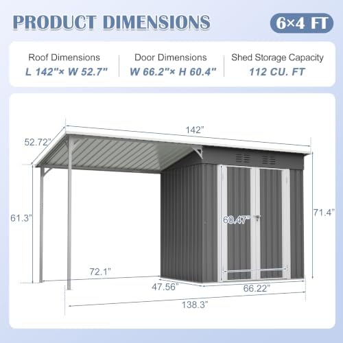 2-in-1 Metal Storage Shed & Hardtop Gazebo Combo, 12x4 FT Lean-to Garden Tool Shed with Open-Sided Pergola for Backyard Patio