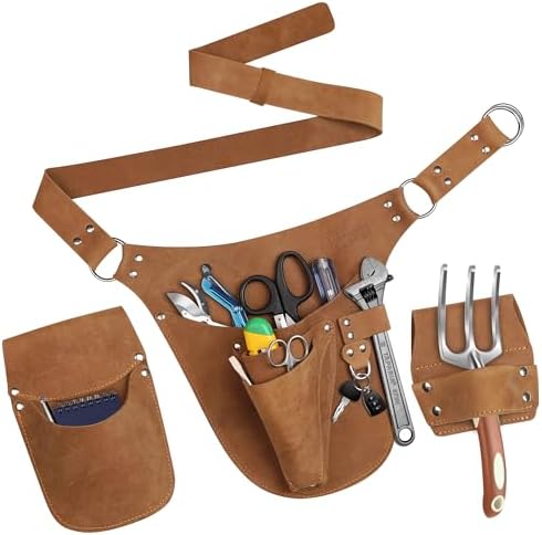 Leather Garden Tool Belt for Men Women | Gardening Tool Pouch | Gardener Apron | Holster Pouch | Tool Belt Bag Organizers | Florist Belt, Electrician, Carpenter, Framer, Landscaper