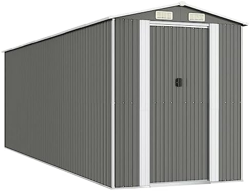Light Grey Galvanized Steel Large Sliding Components Garden Shed, Spacious Outdoor Storage for Tools and Pool Gear, Durable Water-Resistant Steel Construction