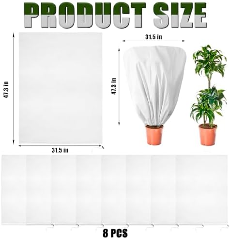 8 Pcs Plant Covers Frost Protection Bag 47"X31.5" Winter Reusable Plants Jacket with Drawstring Shrub Protection Wraps Bags Frost Blanket for Winter Outdoor Garden Plants