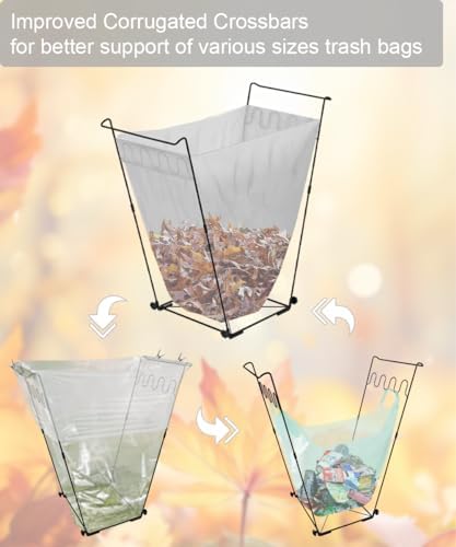 Artigarden Outdoor Garden Trash Bag Holder Frame - Leaf Bag Support Stand Multi-Use Metal Garbage Bags Holder Holds 30-45 Gallons Bag for Camping Leaves, Gardening Party, Yard Weeding (Matte Black)