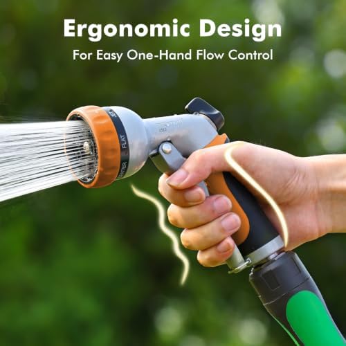 RESTMO Garden Hose Nozzle, Heavy Duty Metal Water Hose Nozzle with 7 Adjustable Spray Patterns, High Pressure Hand Sprayer with Flow Control, Best for Watering Plant & Lawn, Washing Car & Pet, Orange