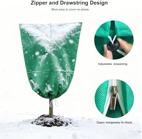 4 Pack Frost Blankets for Outdoor Plant Covers Freeze Protection Frost Covers（31.5" x 47.3"） with Zipper Drawstring Outdoor Winter Frost Cold Weather Shrubs Trees Jacket Covers(Green)
