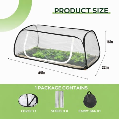 1PC Pop Up Raised Garden Bed Cover, 45x22x18 Inch Mesh Net with Zipper Door