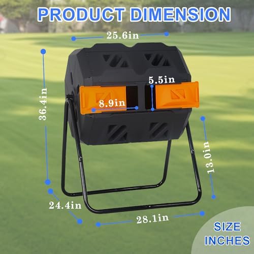 FDW | Outdoor Compost Bin | 43 Gallon | Orange | Dual Chamber Tumbling Bin