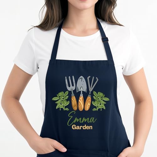 Custom Garden Apron for Men and Women with Custom Name, Personalized Gardening Aprons for Women- Customized Harvest Apron - Garden Apron with Pockets for Men - Personalized Gardening Gift for Mom