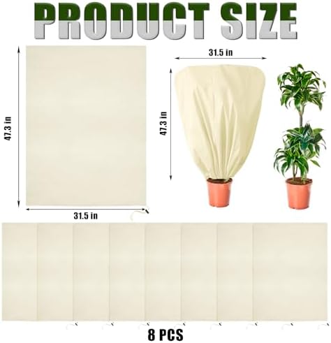 8 Pcs Plant Covers Frost Protection Bag 47"X31.5" Winter Reusable Plants Jacket with Drawstring Shrub Protection Wraps Bags Frost Blanket for Winter Outdoor Garden Plants