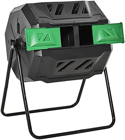 Dual Chamber Rotating Compost Tumbler, 43 Gallon Composter for Kitchen & Garden Waste, 360 Degree Turning Compost Bin - Green