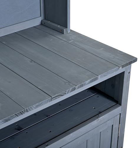 Large Fir Wood Potting Bench, 45.3''L Multi-Functional Outdoor Patio Kitchen Island with Hutch,Drawers & Hooks,Large Countertop for Gardening, Grill (Gray-1)