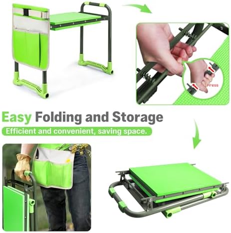 Garden Kneeler and Seat Heavy Duty, Foldable Gardening Stool Bench