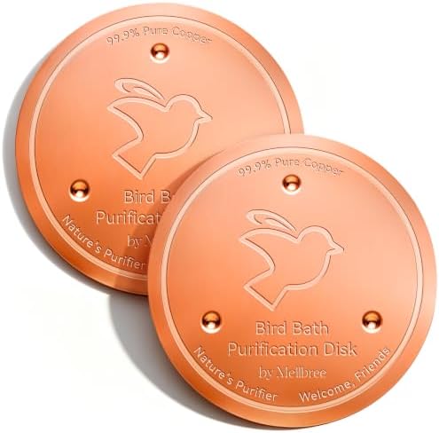 Mellbree 2-Pack Bird Bath Copper Disc, 0.6mm Reinforced 99.99% Pure Copper Cleaning Disk with Triple-Point Support Help Keep Water Clean All-Season, Fit for Outdoor Birdbaths, Bowl