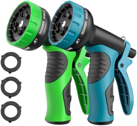 Garden Hose Nozzle with 10 Spray Patterns : 2 Pack High Pressure Water Sprayer for Car Washing, Pet Bathing & Lawn Care with Lock Feature & Comfort Grip – Fits All 3/4" Standard Hoses Thread
