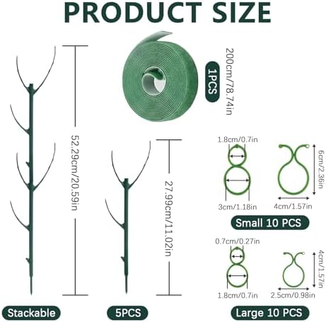 5-Pack Monstera Plant Support Stakes, 11 Inch Stackable Plant Stakes for Indoor Plants with Twist Clips and Plant Ties, Great for Climbing Potted Plants, Indoor & Outdoor Garden Stake Set