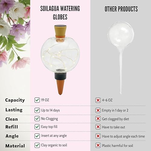 19 oz Extra Large Plant Self Watering Globes Top Fill, LED Night Light Classic Globe Plastic Water Bulbs, Automatic Plant Waterer for Indoor Outdoor Houseplants, Slow Release Planter Insert, 2 Pack